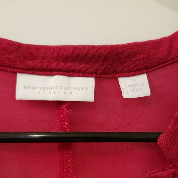 New York & Company Red Polo Collar Cuffed Sleeve Blouse - Picture 2 of 7